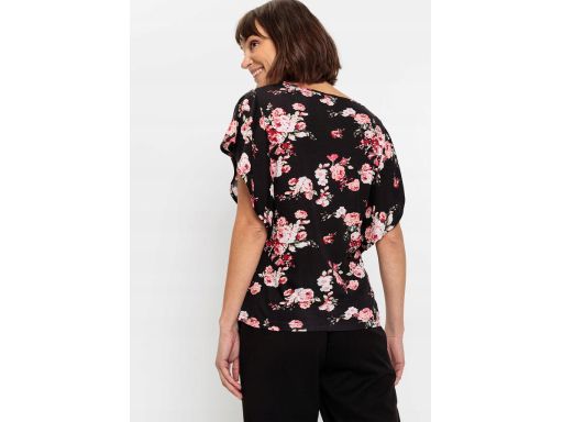 B.P.C czarna bluzka w kwiaty z falbankowymi rękawami 40/42.