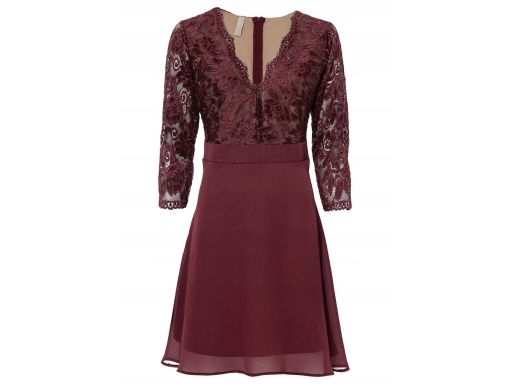 B.P.C sukienka szyfonowa z koronką bordowa ^36/38