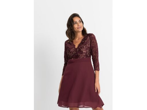 B.P.C sukienka szyfonowa z koronką bordowa ^36/38