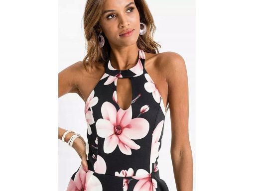 B.P.C króki kombinezon w kwiaty elegancki odkryte plecy ^44/46