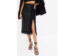 B.P.C spódnica z eko skóry czarna midi z koronką r.36/38
