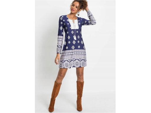 B.P.C sukienka granatowa we wzory boho z koronką r.36/38
