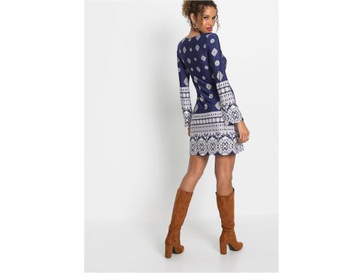 B.P.C sukienka granatowa we wzory boho z koronką r.36/38