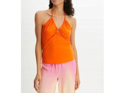 B.P.C top pomarańczowy marszczenia wiązanie na szyi ^36/38
