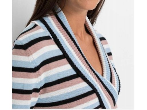 B.P.C dzianinowy sweterek z założeniem kopertowym w paski ^48/50