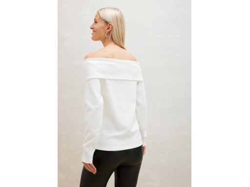 B.P.C biała bluzka prążkowana z odkrytymi ramionami i kołnierzem ^32/3