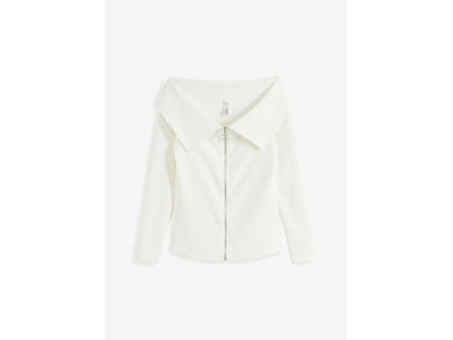 B.P.C biała bluzka prążkowana z odkrytymi ramionami i kołnierzem ^32/3