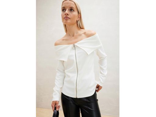 B.P.C biała bluzka prążkowana z odkrytymi ramionami i kołnierzem ^32/3