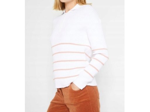 B.P.C sweter śmietankowy w różowe paski r.48/50