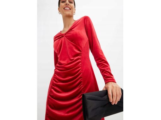B.P.C sukienka mini aksamitna czerwona z marszczeniem 44//46.