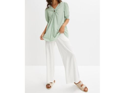 B.P.C tunika shirtowa prążkowana luźna zielona 40/42.