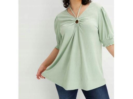 B.P.C tunika shirtowa prążkowana luźna zielona 40/42.