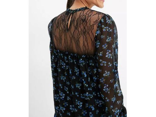 B.P.C czarna sukienka szyfonowa z drobne kwiatuszki z koronką ^46