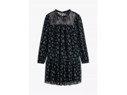 B.P.C czarna sukienka szyfonowa z drobne kwiatuszki z koronką ^46