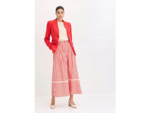 B.P.C spódnica maxi śmietankowo-czerwona w paski z koronką 42.