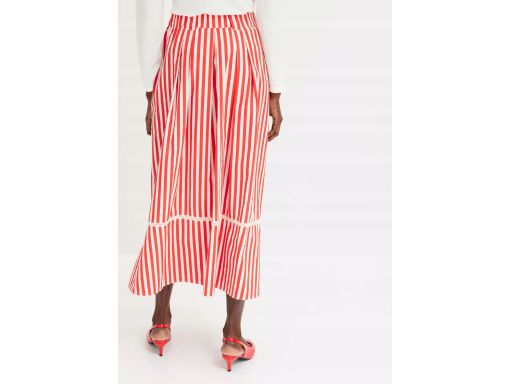B.P.C spódnica maxi śmietankowo-czerwona w paski z koronką 42.