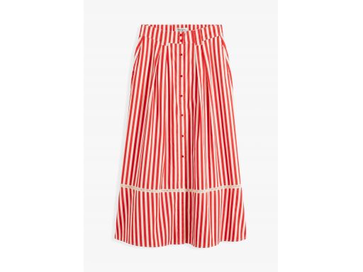 B.P.C spódnica maxi śmietankowo-czerwona w paski z koronką 42.