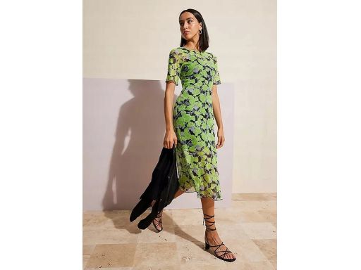 B.P.C prosta sukienka z siateczki zielona w kwiaty r.44/46