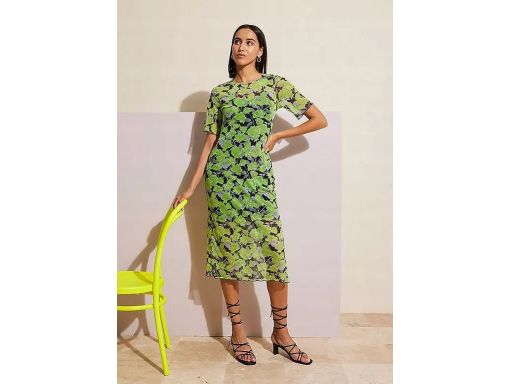 B.P.C prosta sukienka z siateczki zielona w kwiaty r.44/46