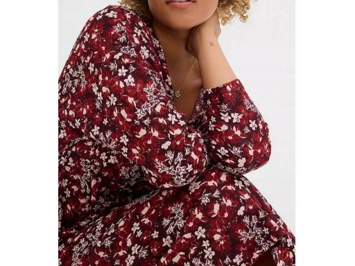 B.P.C sukienka bordowa w drobne kwiatuszki krepowana 44/46.