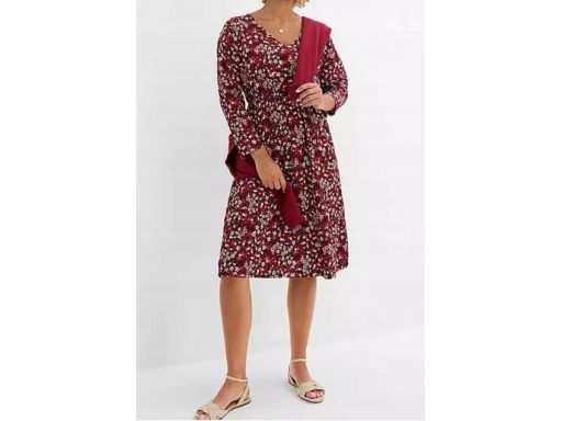 B.P.C sukienka bordowa w drobne kwiatuszki krepowana 44/46.