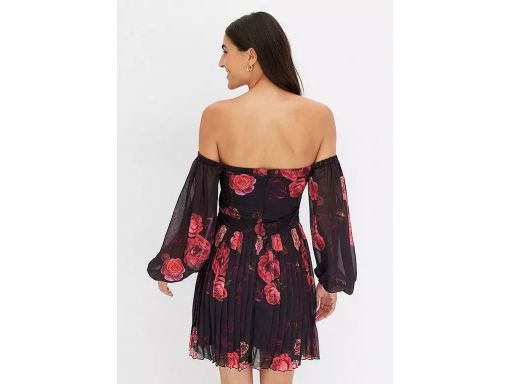 B.P.C sukienka plisowana szyfonowa czarna w kwiaty ^34