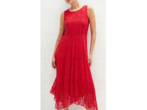 B.P.C sukienka asymetryczna koronkowa czerwona midi ^36