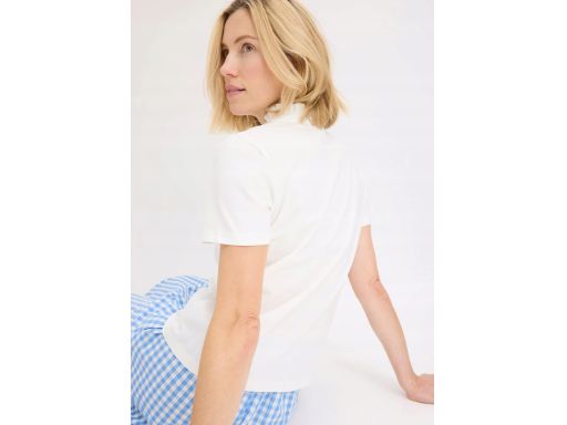 B.P.C t-shirt biały ze stójką z guzikami 40/42.