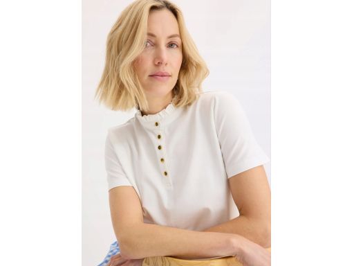 B.P.C t-shirt biały ze stójką z guzikami 40/42.