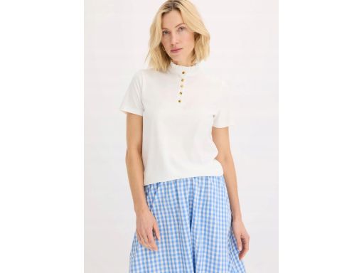 B.P.C t-shirt biały ze stójką z guzikami 40/42.