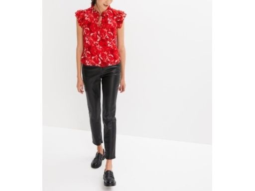 B.P.C bluzka koszulowa szyfonowa w kwiatki czerwona z wiązaniem r.54