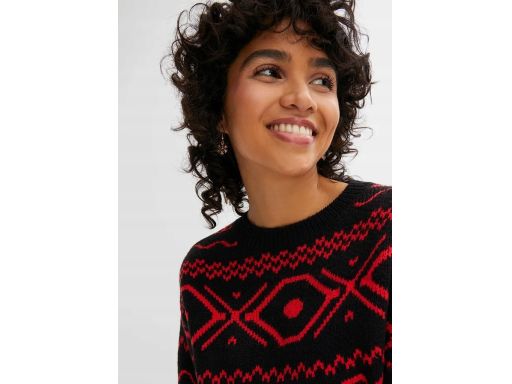 B.P.C sweter czarny w czerwony wzór norweski ^40/42