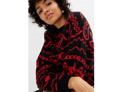 B.P.C sweter czarny w czerwony wzór norweski ^40/42