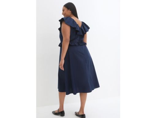 B.P.C sukienka granatowa midi z falbanką r.52