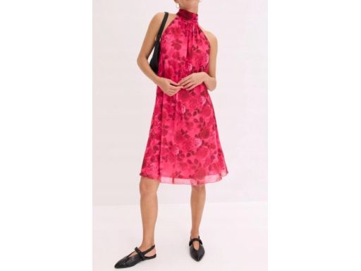 B.P.C sukienka czerwona siateczkowa w róże ^48/50