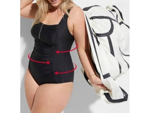 B.P.C kostium kąpielowy shape czarny z marszczeniem i dżetami r.48