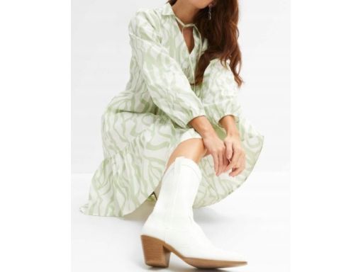 B.P.C sukienka beżowo-zielona we wzory bawełniana ^42