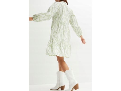 B.P.C sukienka beżowo-zielona we wzory bawełniana ^42