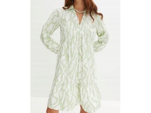 B.P.C sukienka beżowo-zielona we wzory bawełniana ^42