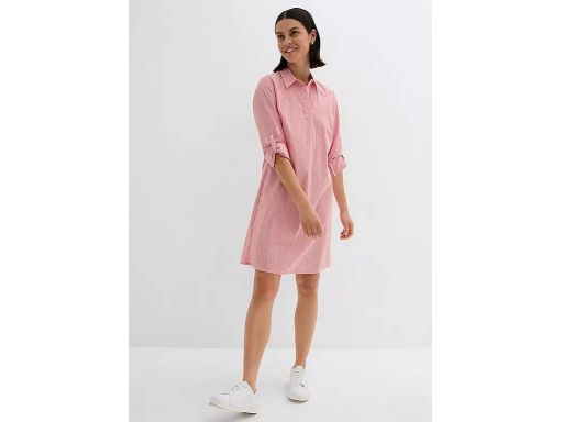 B.P.C sukienka koszulowa biało-czerwona bawełniana w paseczki 42.