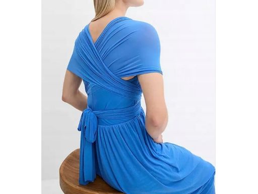 B.P.C sukienka wieczorowa niebieska siateczkowa z wywiązaniem 50.