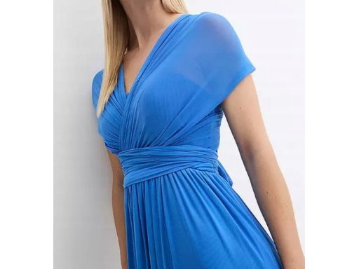 B.P.C sukienka wieczorowa niebieska siateczkowa z wywiązaniem 50.