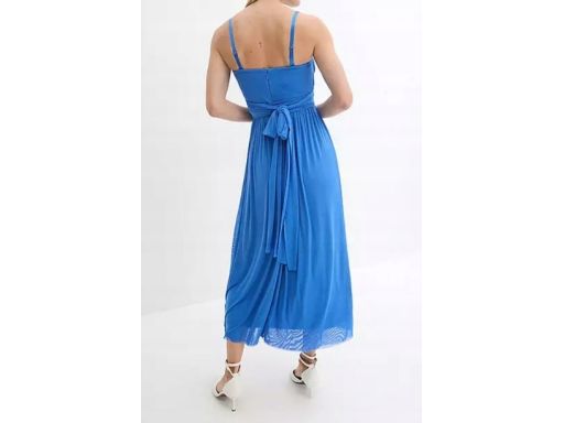 B.P.C sukienka wieczorowa niebieska siateczkowa z wywiązaniem 50.