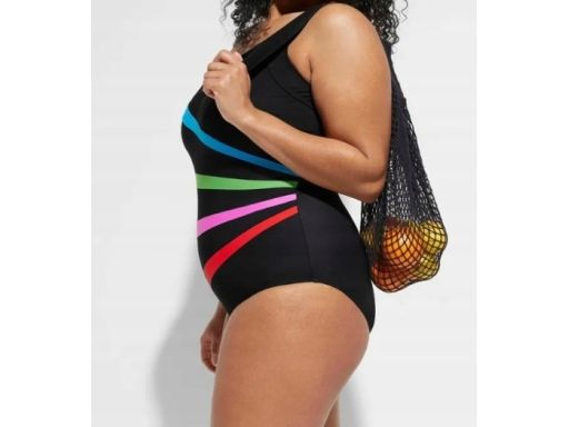 B.P.C kostium silnie modelujący czarny w kolorowe paski r.46