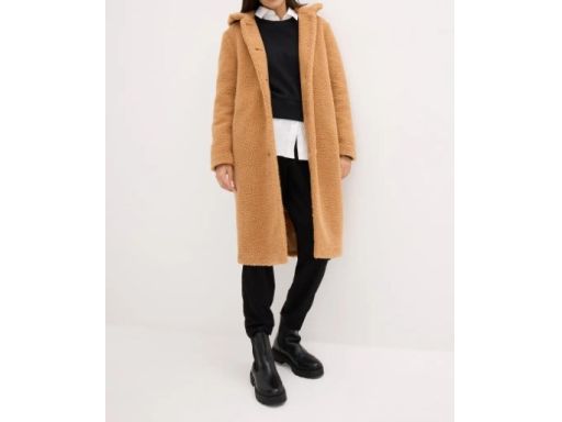 B.P.C płaszcz z przędzy boucle miodowy z kapturem r.48