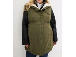 B.P.C zielona kurtka ciążowa parka z kapturem i eko skórą na kożuszku