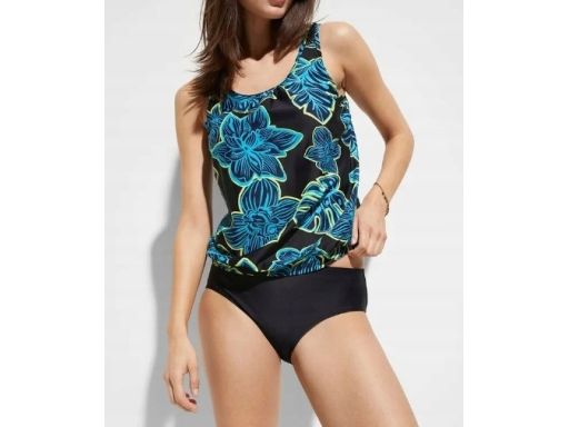 B.P.C czarne tankini w kolorowe kwiaty z figami r.40
