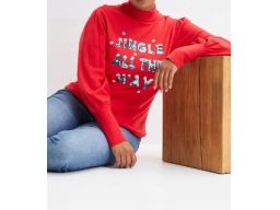 B.P.C sweter dzianinowy czerwony świąteczny z napisem z cekinów ^44/46