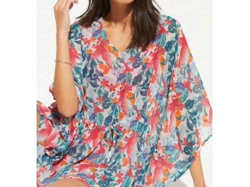 B.P.C szyfonowa tunika plażowa kolorowa w kwiaty ^48/50