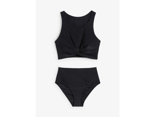 B.P.C bikini czarne top bustier figi maxi wysoki stan prążkowane r.38